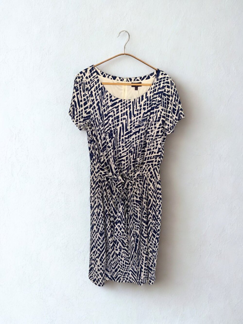 NYDJ Navy and White Patterned Faux Wrap Dress Sz 14